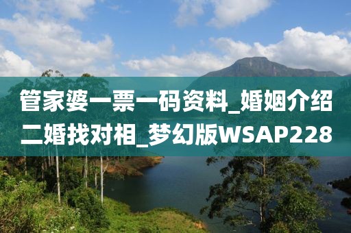 管家婆一票一码资料_婚姻介绍二婚找对相_梦幻版WSAP228
