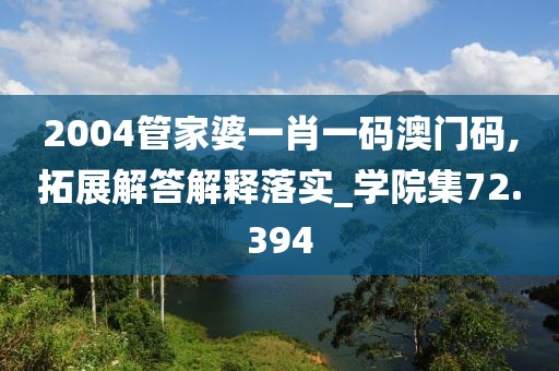 2004管家婆一肖一码澳门码,拓展解答解释落实_学院集72.394